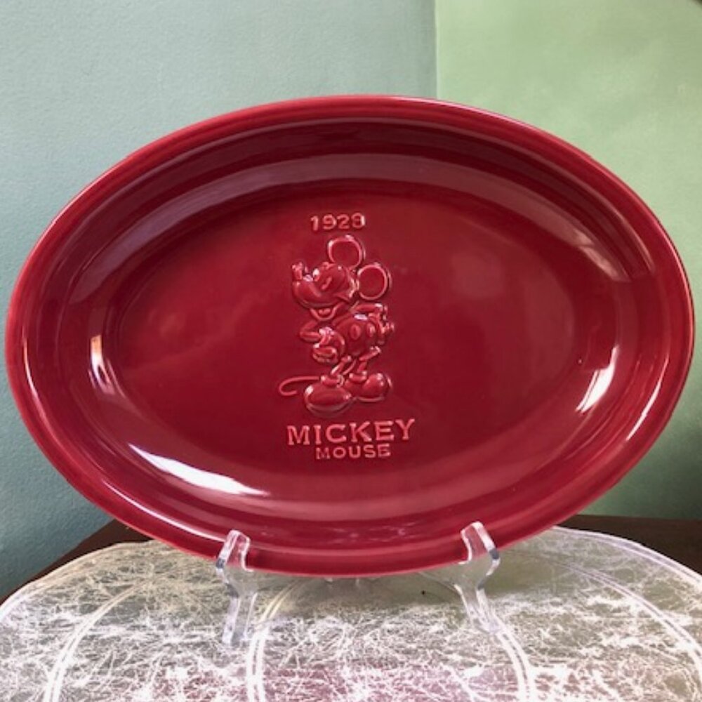 Disney Hickory Farms Mickey Mouse Burgundy Embossed  Platter